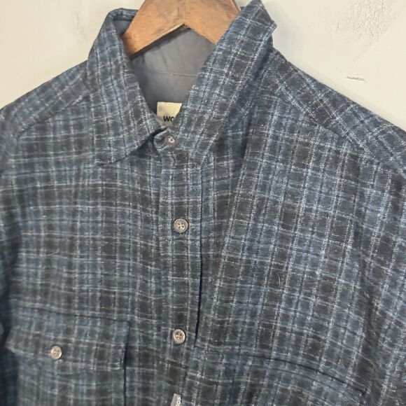 WOOLRICH Mens Blue Plaid 100% Wool Long Sleeve Shirt Size M Heavy - Picture 2 of 11
